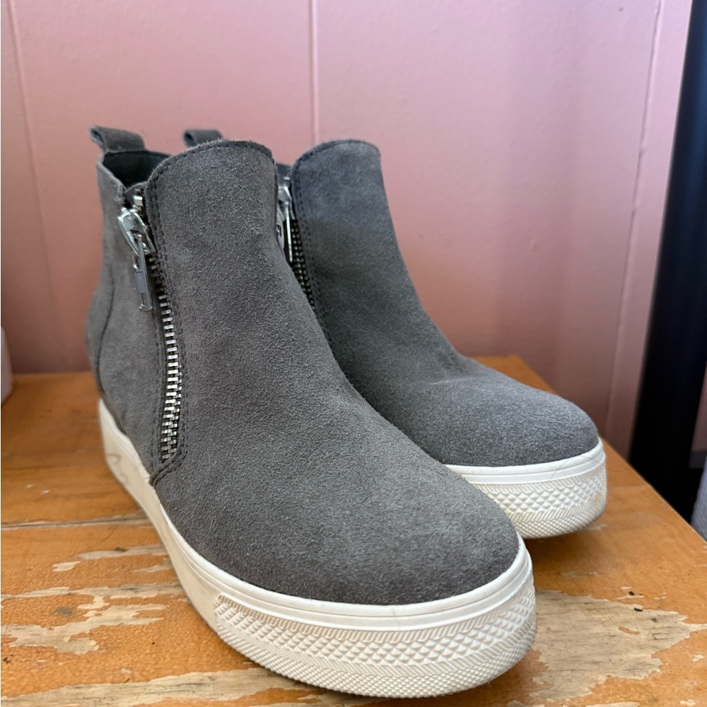 Gray Suede High-Top Sneakers with Zipper